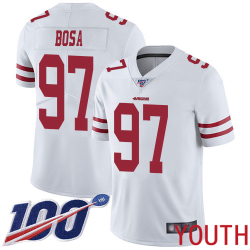 San Francisco 49ers Limited White Youth Nick Bosa Road NFL Jersey 97 100th Season Vapor Untouchable